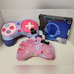 Bundle of 3 Video Game Themed Pillow, Hooded Blanket, and Gamer Lamp